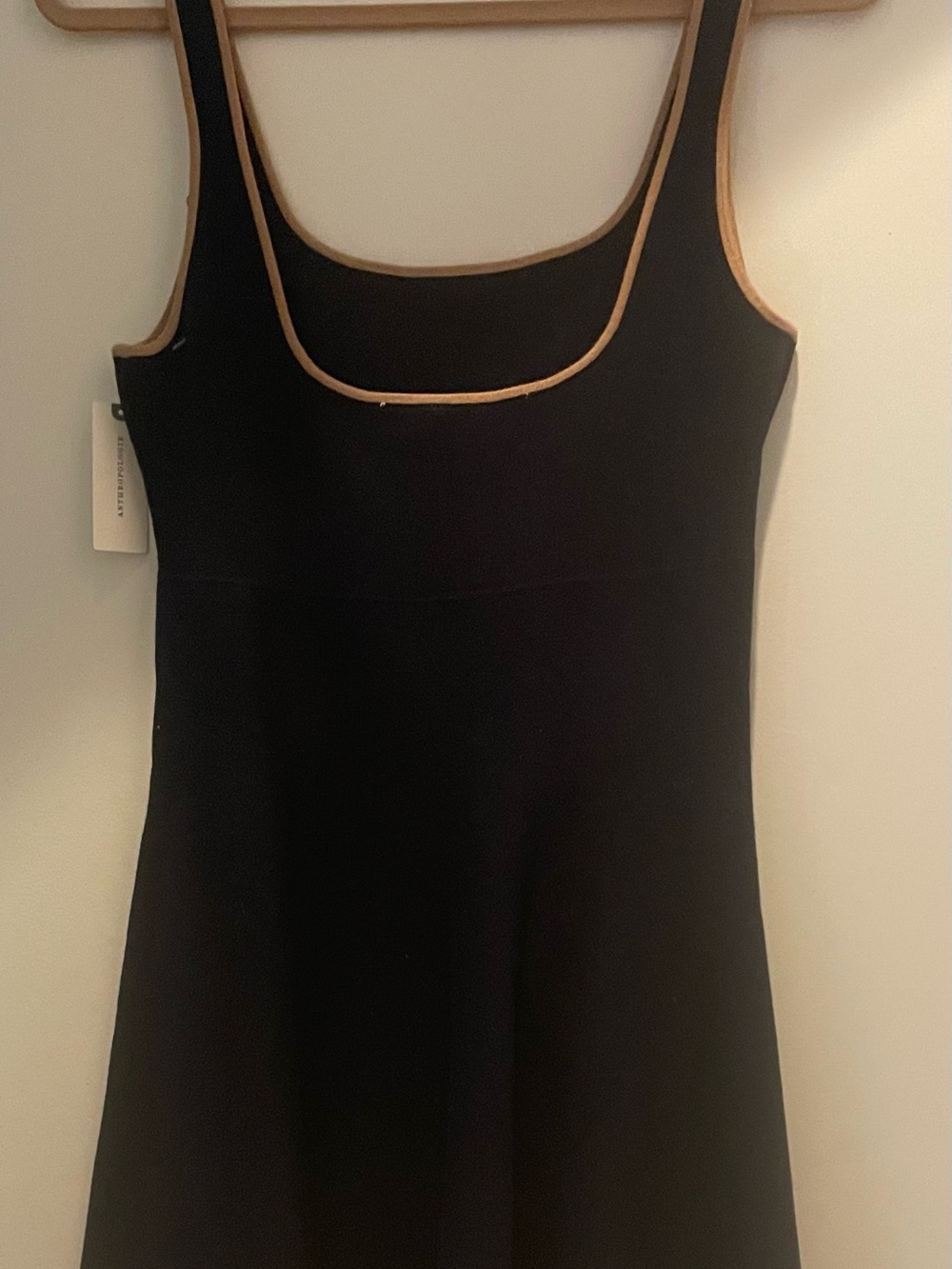 Anthropologie Black Dress with Tan Trim